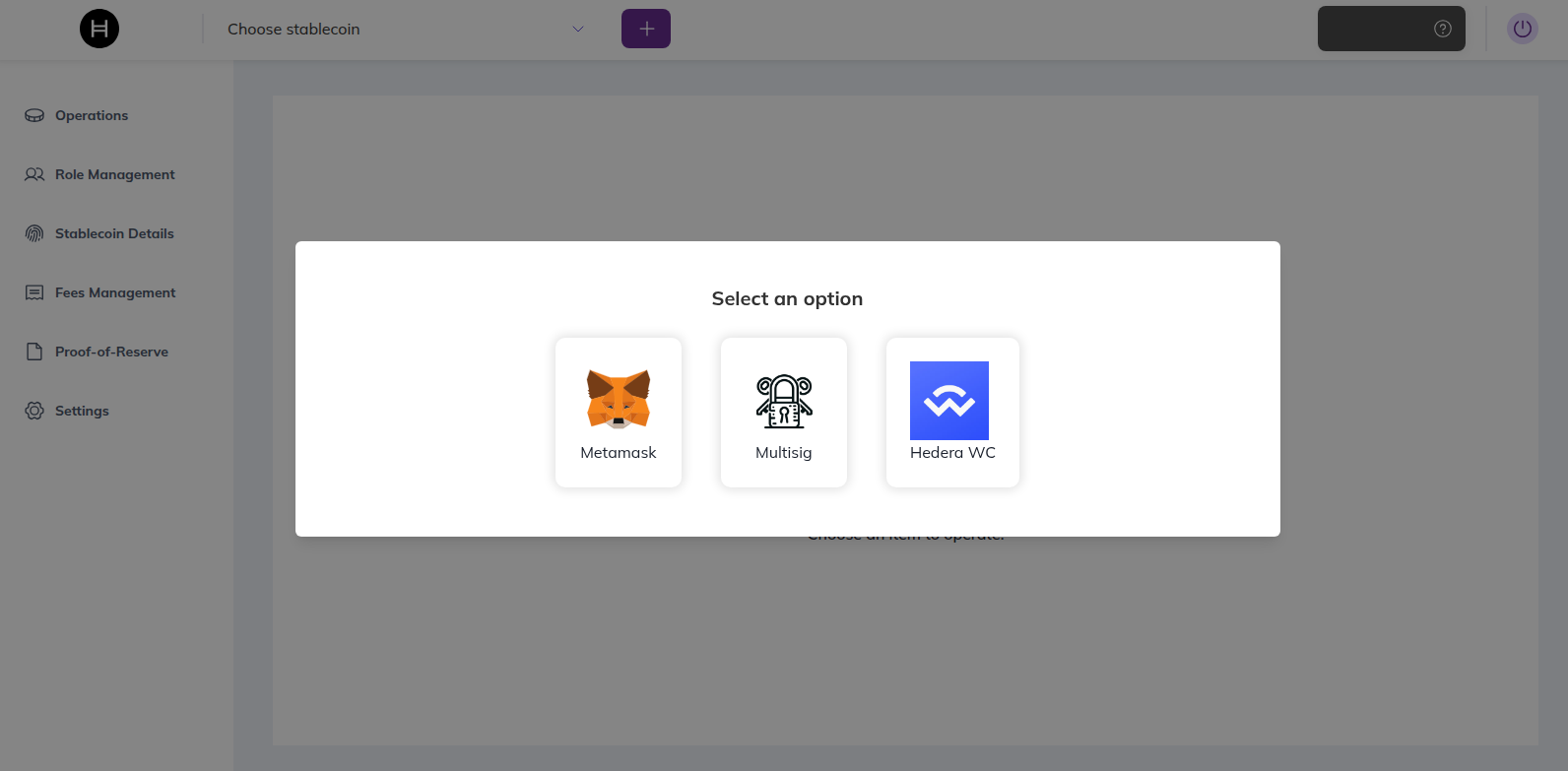 Wallet connection dialog